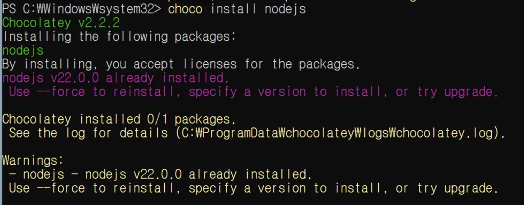 윈도우(Windows) 초코(chocolatey)로 Node.js, python 설치, 파워쉘 (Powershell)